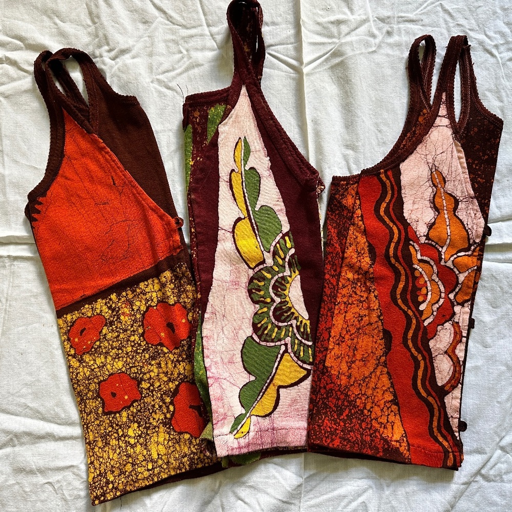 One of a Kind Vintage lot of 3 1970's Hang Batik Tank Tops UNFINISHED PETITE FIT
